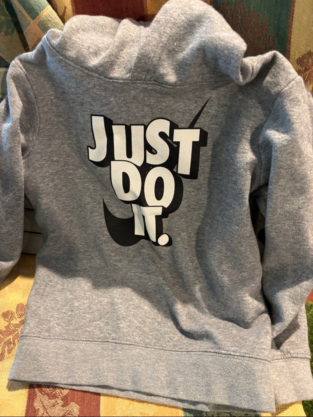 Nike Kids Gray Hoodie with Bold 'Just Do It.' Back Graphic 5-6 year old